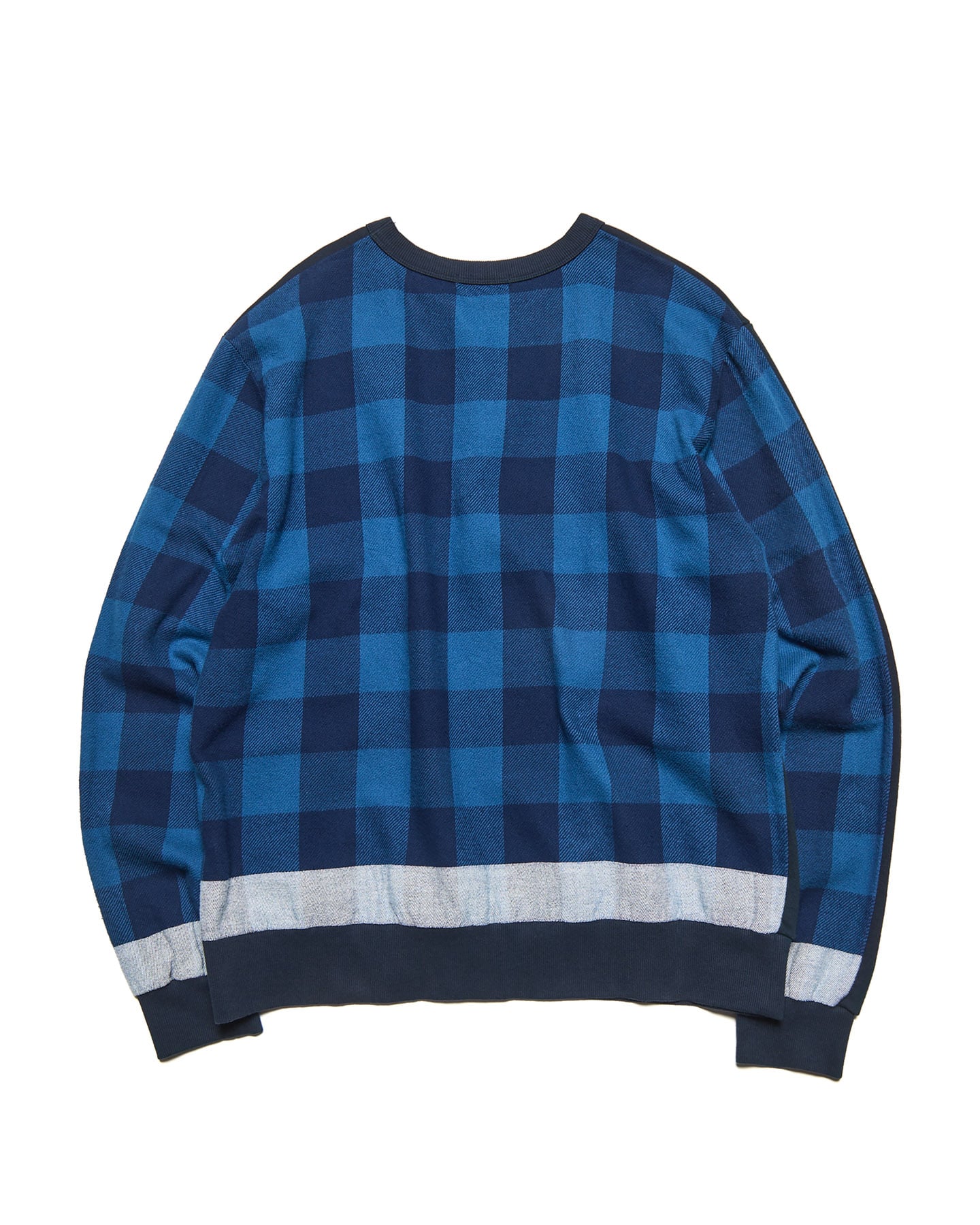 uniform experiment / LINE FLANNEL CHECK PANELED CREWNECK TOP (Blue)背面
